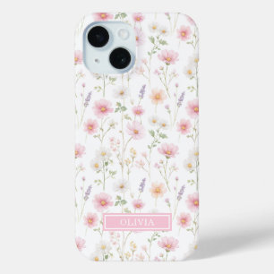 Rosa Wildblumen-Wasserfarben-Monogramm Case-Mate iPhone Hülle