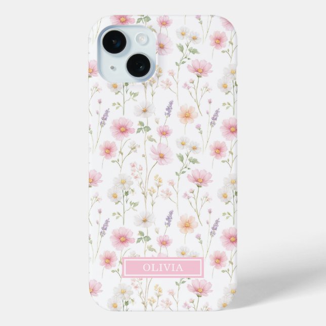 Rosa Wildblumen-Wasserfarben-Monogramm Case-Mate iPhone Hülle (Rückseite)