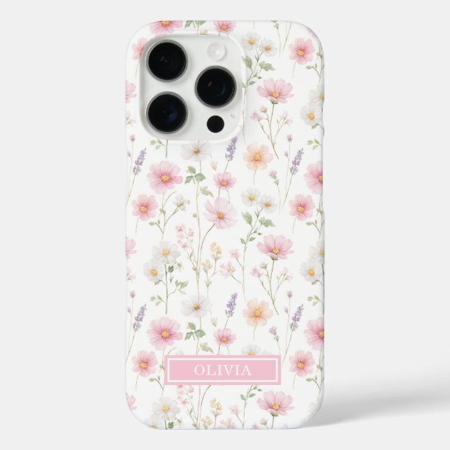 Rosa Wildblumen-Wasserfarben-Monogramm Case-Mate iPhone Hülle (Rückseite)