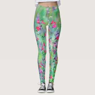 Rosa Wildblumen-Wiesen-Leggings mit Kunstmotiv Leggings