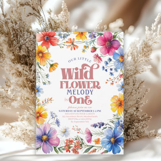 Rosa Wildblumen-Wild-One-1.-Geburtstagseinladung Einladung