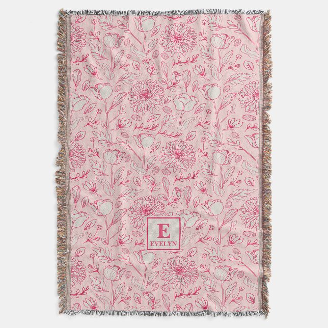 Rosa Wildblumen-Wurfdecke mit Monogramm Decke (Von Creator hochgeladen)