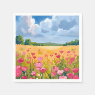Rosa Wildblumenfeld Blumen-Aquarellmalerei Serviette