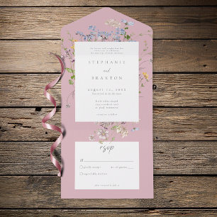 Rosa Wildblumengarten Elegante Hochzeit All In One Einladung