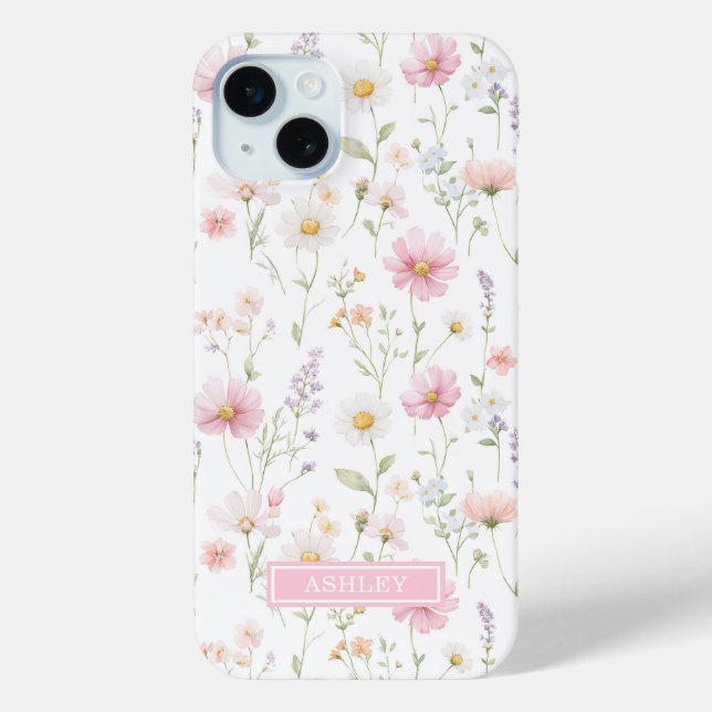 Rosa Wildblumengarten-Monogramm Case-Mate iPhone Hülle (Rückseite)