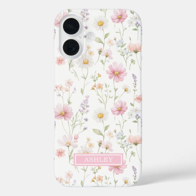 Rosa Wildblumengarten-Monogramm Case-Mate iPhone Hülle (Rückseite)