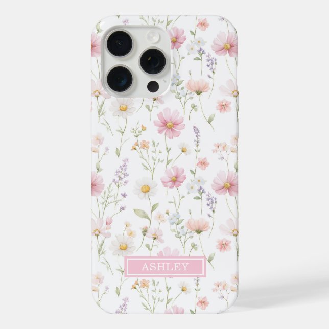 Rosa Wildblumengarten-Monogramm iPhone Hülle (Rückseite)