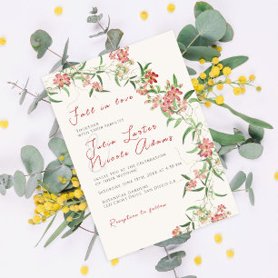 Rosa Wildblumenrose Frühlingsgirlande Hochzeit Einladung