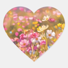 Rosa Wilde Blume Feld 2025 Herz-Aufkleber