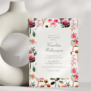 Rosa Wilde-Blumen Elegante Moderne Brautparty Einladung