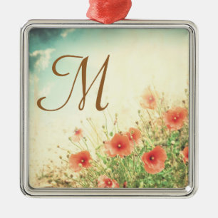 Rosa wilde Blumen Monogramm Anfangsbuchstabe Ornam Ornament Aus Metall
