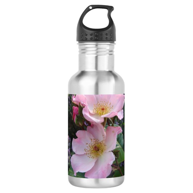 Rosa Wilde Rose Blume Foto Edelstahlflasche (Vorderseite)