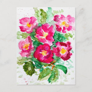 Rosa wilde Rosen Wasserfarben-Blumenstrauß Feiertagspostkarte