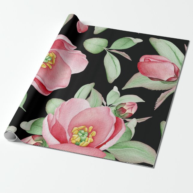 Rosa wilder Rosewatercolor-schwarzer mit Geschenkpapier (Ungerollt)