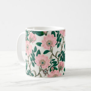 Rosa Wildrosen-Blumen & Grünes Blätter-Muster Kaffeetasse