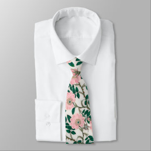 Rosa Wildrosen-Blumen & Grünes Blätter-Muster Krawatte