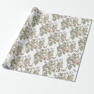 Rosa Wildrosen-Blüten-Schmetterling Floral Vintage Geschenkpapier