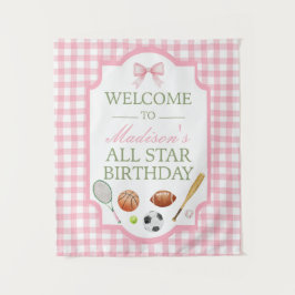 Rosa Willkommensschild für die All-Star-Sportparty Wandteppich