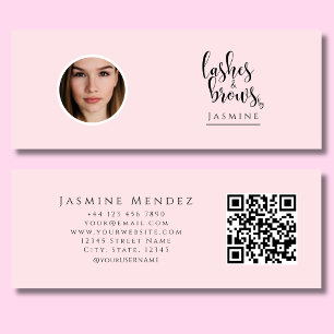 Rosa Wimpern und Augenbrauen Professional Photo QR Mini Visitenkarte