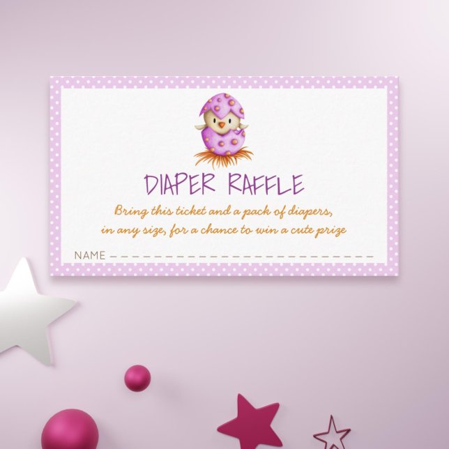 Rosa Windeln mit Vogelscheuchen-Babydusche Begleitkarte (Cute pink baby shower diaper raffle card with a bird hatching)