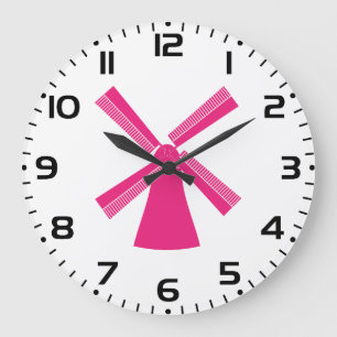 Rosa Windmühle Große Wanduhr