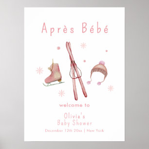 Rosa Winter Après Bébé Ski Baby Shower Willkommen Poster