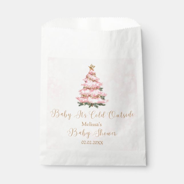 Rosa Winter Baby Es ist kalt draußen Babyparty Geschenktütchen (Vorderseite)