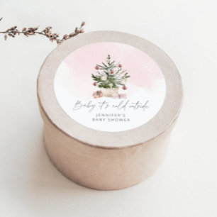 Rosa Winter Baby mit kalter Außendusche Runder Aufkleber