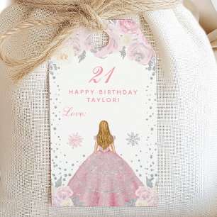 Rosa Winter Blond Haar Prinzessin Geburtstagsfeier Geschenkanhänger