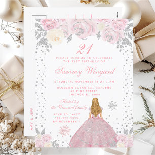 Rosa Winter Blond Haar Prinzessin Geburtstagsfeier Postkarte