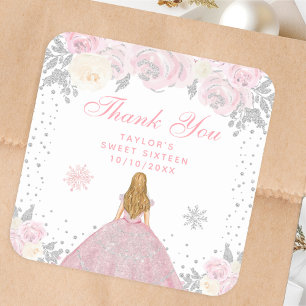 Rosa Winter Blond Haar Prinzessin Sweet Sixteen Quadratischer Aufkleber