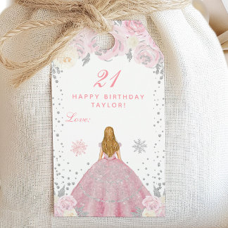 Rosa Winter Blonde Haar Prinzessin Geburtstagspart Geschenkanhänger