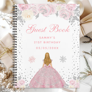 Rosa Winter Blonde Haar Prinzessin Geburtstagspart Notizbuch