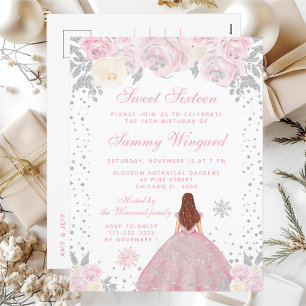 Rosa Winter Braunes Haar Prinzessin Sweet Sixteen Postkarte