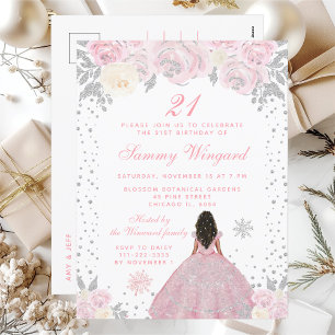 Rosa Winter Dark Skin Princess Geburtstagsparty Postkarte
