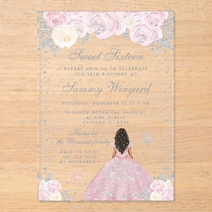 Rosa Winter Dunkle Haut Prinzessin Sweet Sixteen Acryleinladungen
