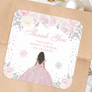 Rosa Winter Dunkle Haut Prinzessin Sweet Sixteen Quadratischer Aufkleber