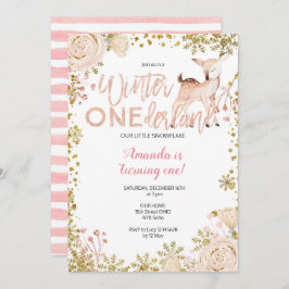 Rosa Winter-ONEderland-Schnee Geburtstagsluke Einladung