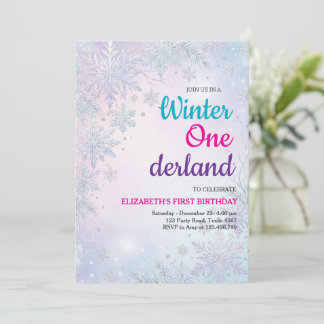 Rosa Winter Onederland Silber Glitter 1. Geburtsta Einladung