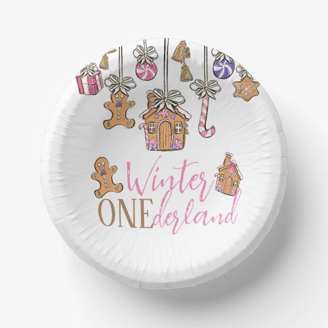 Rosa Winter Onederland Weihnachten Pappteller (Vorderseite)
