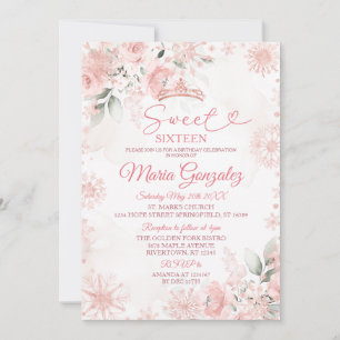 Rosa Winter Rose Gold Blumensaft 16 Geburtstag Einladung