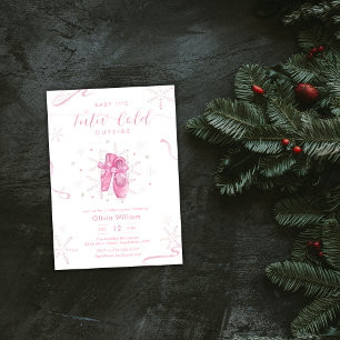 Rosa Winter-Schneeflocken-Ballerina-Baby-Party Einladung