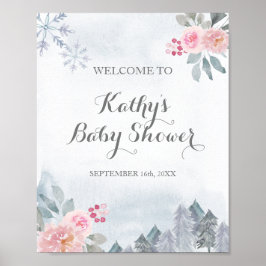 Rosa Winter Schneeflocken willkommen Poster