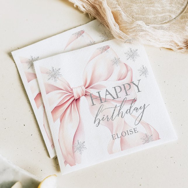 Rosa Winter Silber Glitter Geburtstag Serviette (Von Creator hochgeladen)