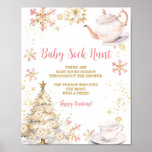 Rosa Winter-Teeparty-Baby-Shower-Baby-Socken-Suche Poster