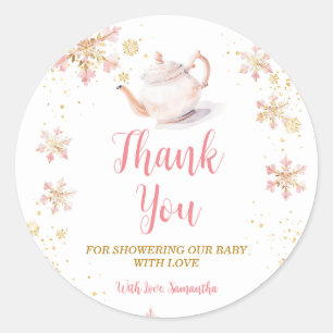 Rosa Winter-Teeparty-Baby-Shower-Dankeschön Runder Aufkleber