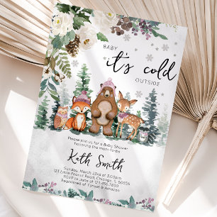 Rosa Winter-Wald-Baby-Einladung Einladung