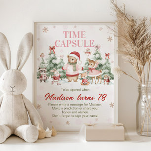 Rosa Winter-Wald-Geburtstags-Zeitkapsel-Schild Poster