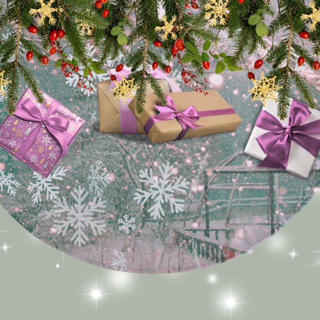 Rosa Winter Weihnachtslandschaft  Fleece Weihnachtsbaumdecke (Von Creator hochgeladen)