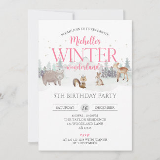 Rosa Winter Wonderland Geburtstag, Mädchen 5. Gebu Einladung